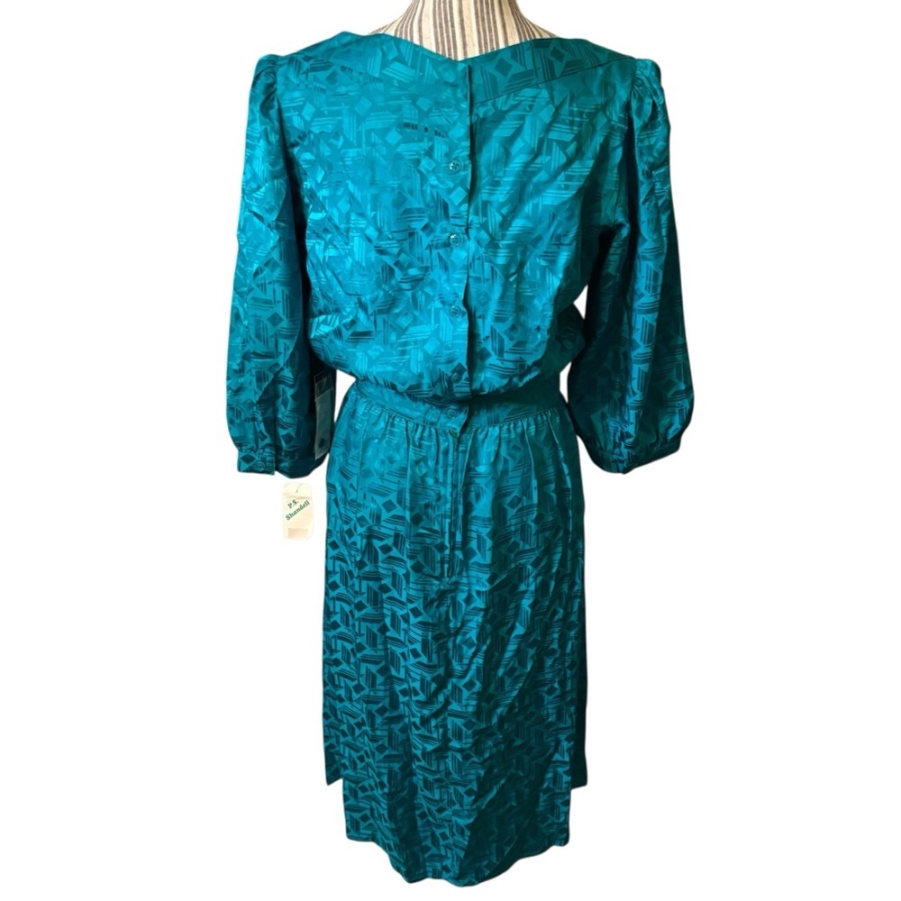 Vintage Maggy London Dress Sz 12 100% Silk Jeannene Booher Jade Green Sheen Geo - Picture 6 of 15